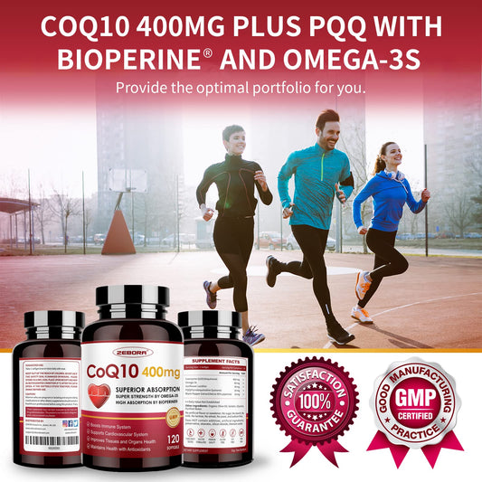 CoQ10-400mg-Softgels with PQQ, BioPerine & Omega-3, Coenzyme Q10(Ubiquinone)
