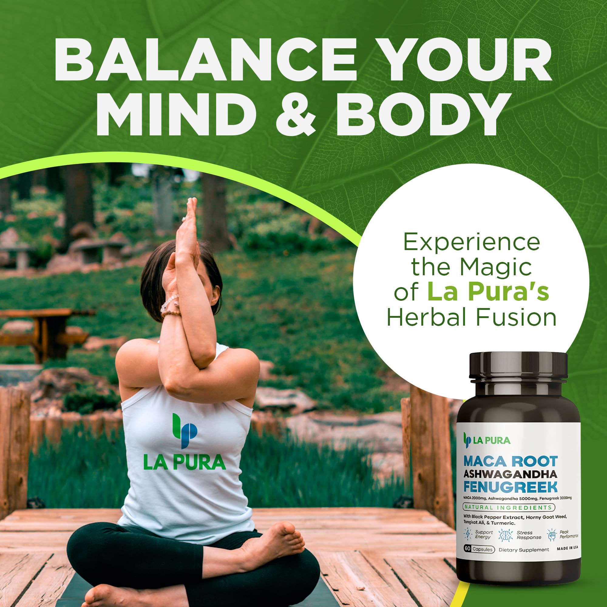 LaPura Ashwagandha 5000mg Maca Root 2000mg Fenugreek 3000mg Supplement LaPura