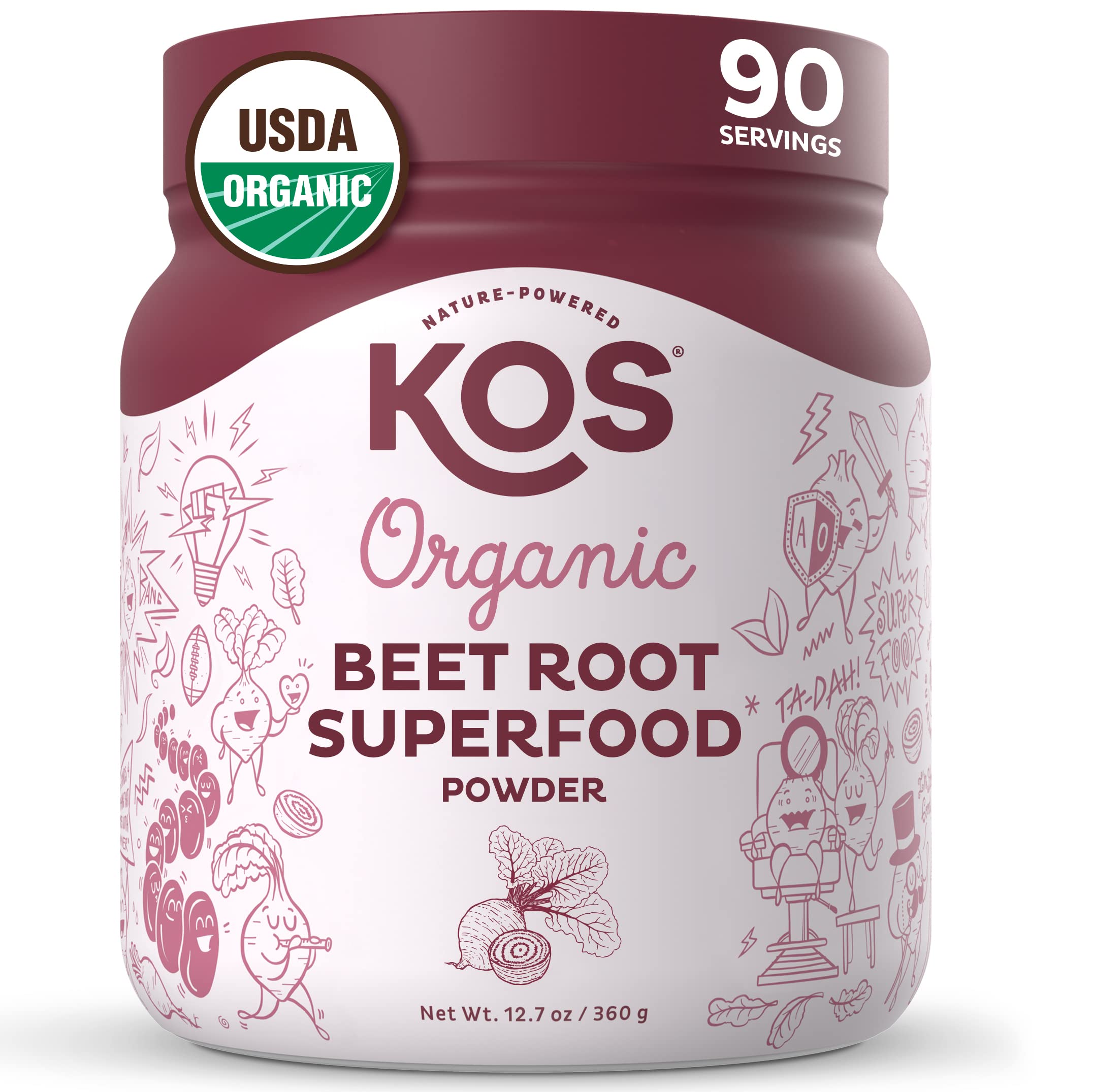 KOS Organic Beet Root Powder - USDA Certified, Nitric Oxide Booster, Non-GMO, Gluten