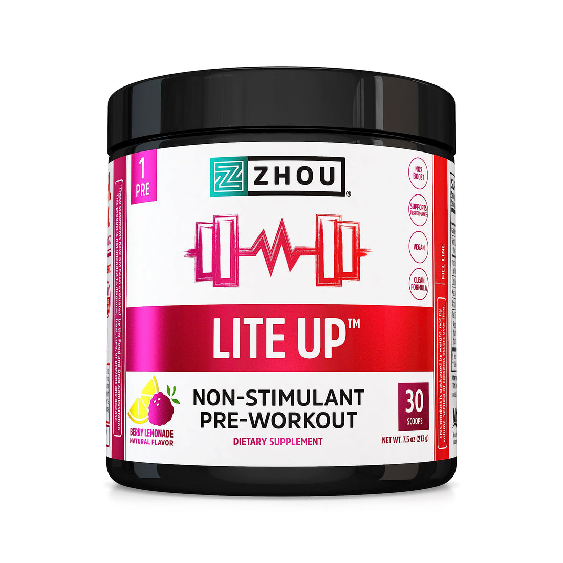 Zhou Nutrition Lite Up, Non-Stimulant Pre Workout Powder, Caffeine Free Nitric Oxide