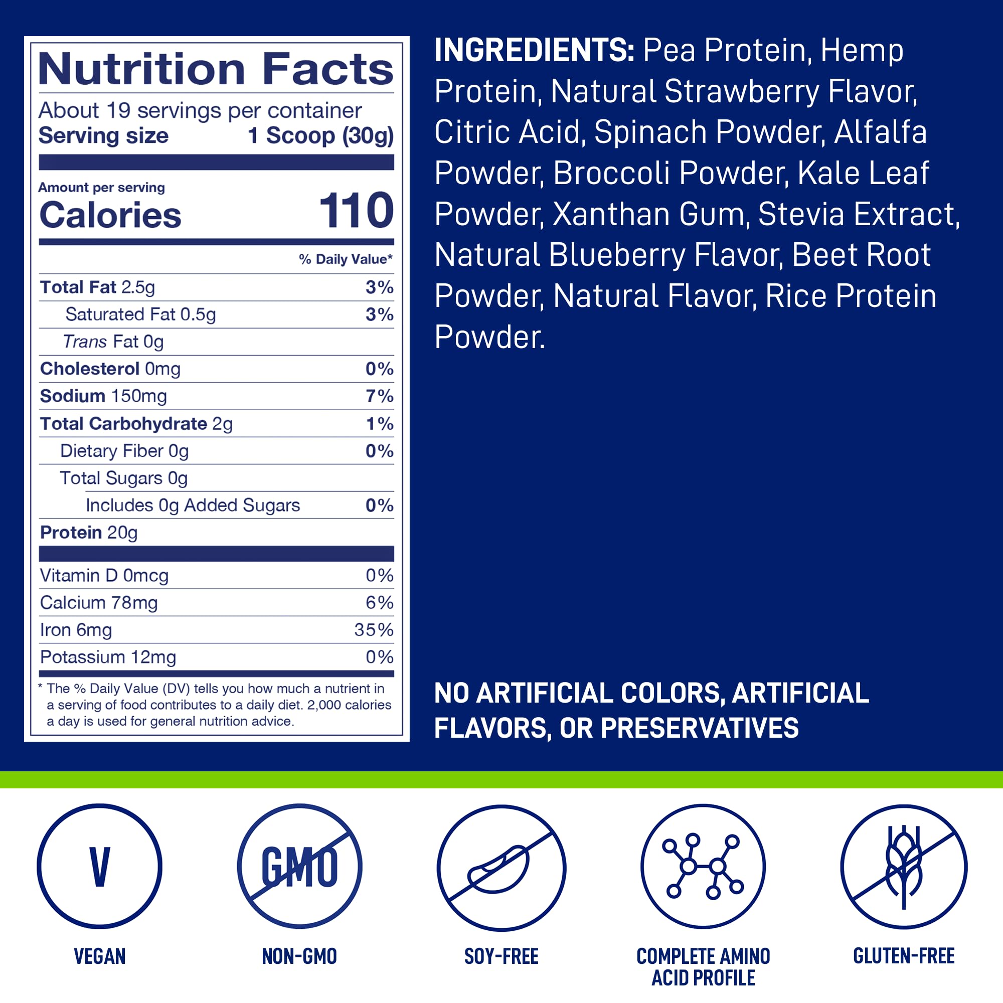 LeanFit Plant-Based Protein & Greens, Natural Berry, 20g Protein, 19 Servings, 1.25 Pound LeanFit