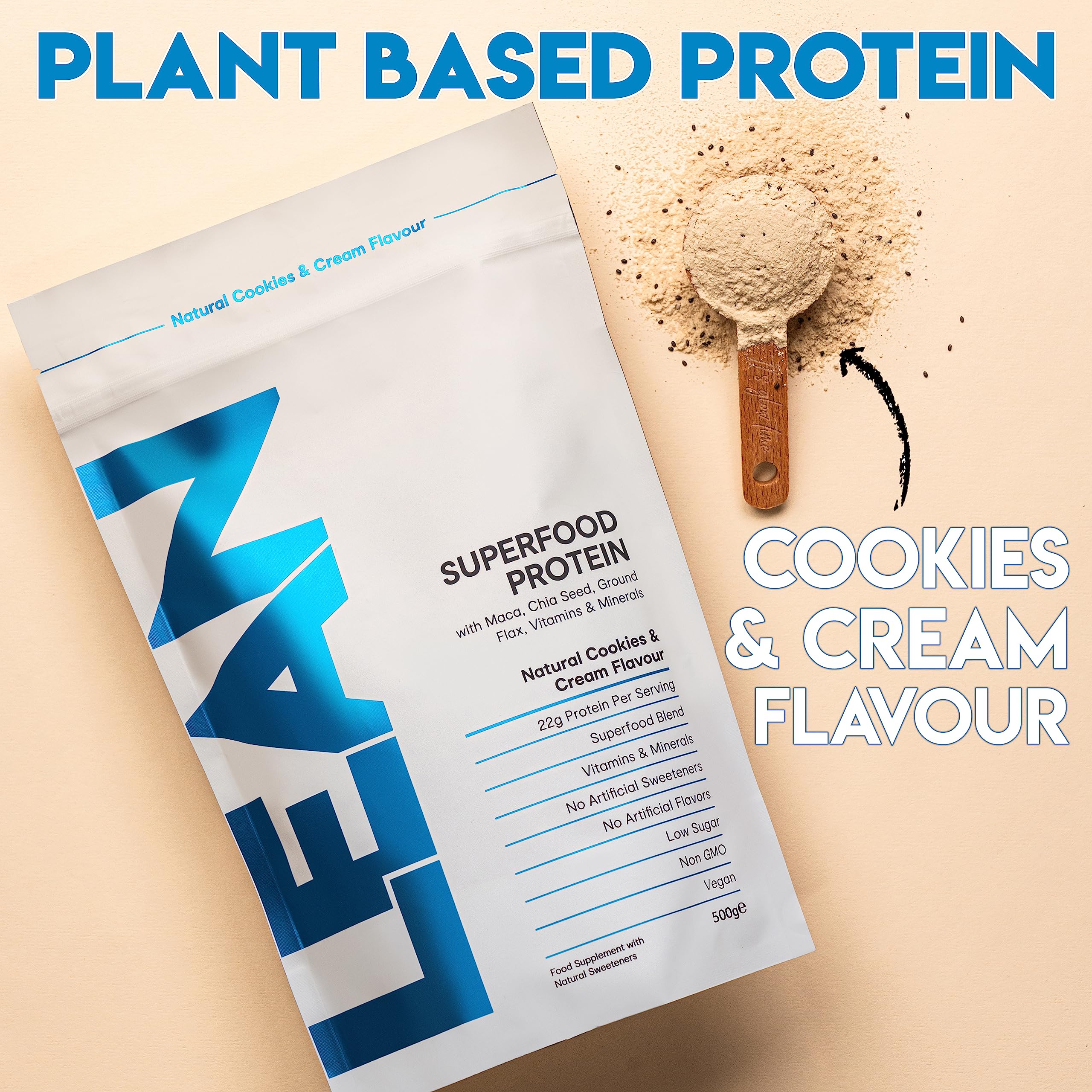 LEAN with Lilly Superfood Protein Vegan Protein Plant Based Protein Cookies and Cream Flavour 500g Lean With Lilly