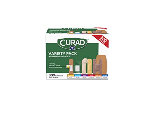 Curad Assorted Bandages Variety Pack 300 Pieces, Including Antibacterial