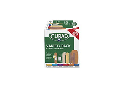 Curad Assorted Bandages Variety Pack 300 Pieces, Including Antibacterial