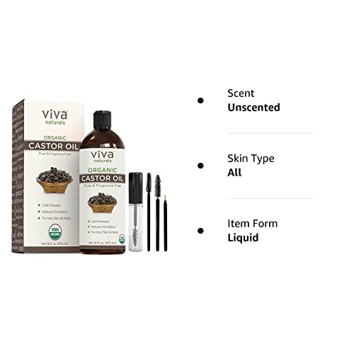 Viva Naturals Organic Castor Oil, 16 fl oz - Cold Pressed Castor Oil for Skin, Hair and Lashes - Traditionally Viva Naturals