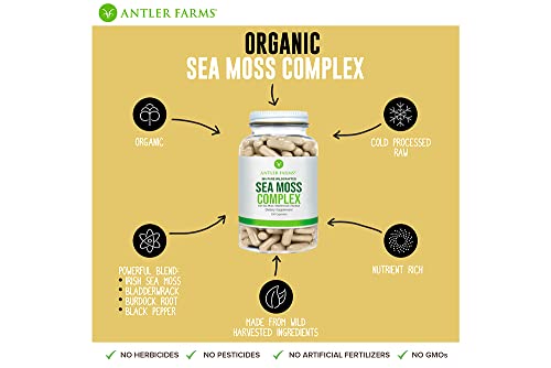 Antler Farms – 100% Pure Sea Moss Complex, 130 Capsules, Organic & Wildcrafted Irish Antler Farms