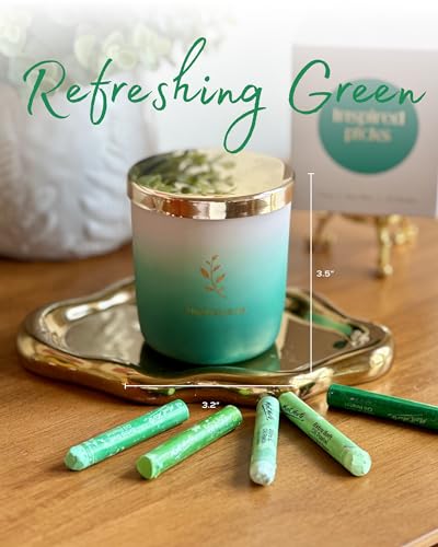 Inspired Picks Refreshing Green Candle – Wood Sage & Sea Salt w/Gold Stemmed Leaves Symbol Inspired Picks