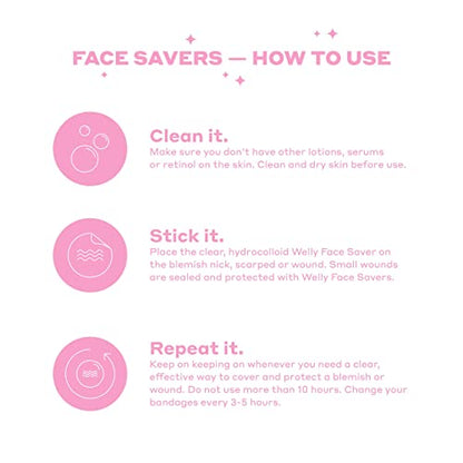 Welly Bandages - Face Savers, Hydrocolloid Acne Blemish Patch, Adhesive, Small Spot Shape