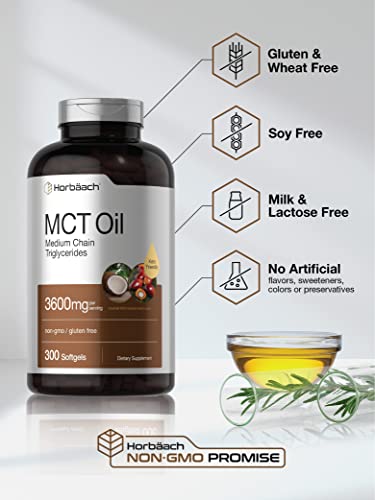 Keto MCT Oil Capsules 3600mg | 300 Softgels | Coconut Oil Pills | Non-GMO and Gluten Horbäach