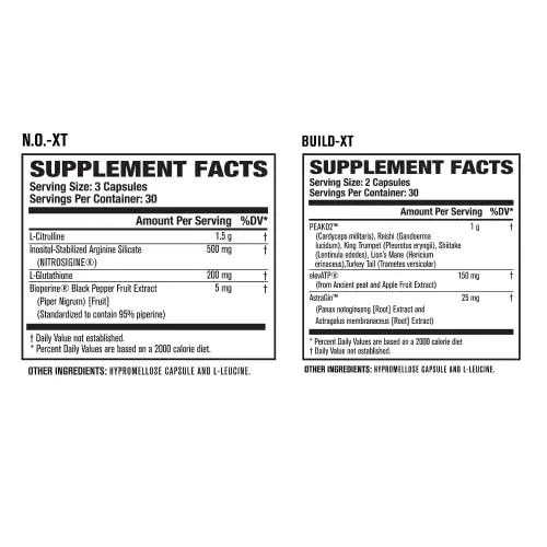 Jacked Factory Nitrosurge Pre Workout, N.O. XT Nitric Oxide Supplement & Build-XT Daily Muscle Builder Bundle