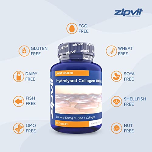 Hydrolysed Collagen with Vitamin C - 90 Capsules of Type 1 Hydrolysed Collagen Powder - 800mg Per Serving