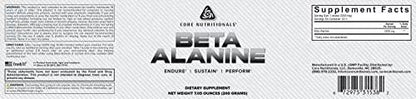 Core Nutritionals Beta Alanine, Daily Muscle Building and Recovery Supplement, 3.2 Grams per Serving