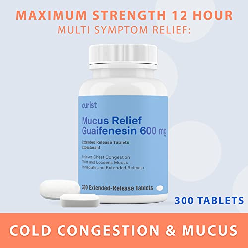Curist Guaifenesin 600 mg Extended Release Tablets (300 Dye-Free Tablets) - Expectorant Curist