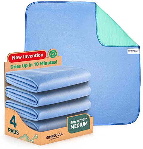 IMPROVIA® Washable Underpads, 34" x 36" (Pack of 4) - Heavy Absorben IMPROVIA