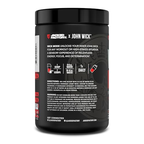Jacked Factory X John Wick - Wick Mode Pre Workout Powder - Intense Energy, Battle-Rea