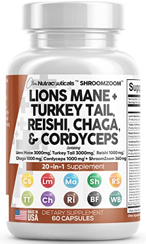 Lions Mane 3000mg 20in1 Mushroom Supplement with Turkey Tail 2000mg
