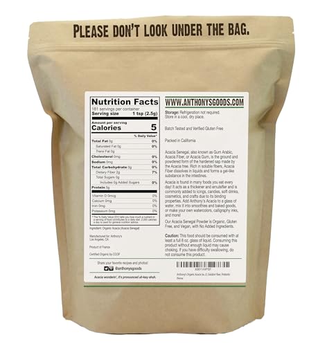 Anthony's Organic Acacia Senegal Powder, 1 lb, Batch Tested Gluten Free, Non GMO Anthony's