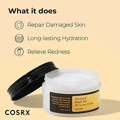 COSRX Snail Mucin 92% Moisturizer 3.52oz/ 100g, Daily Repair Face Gel COSRX