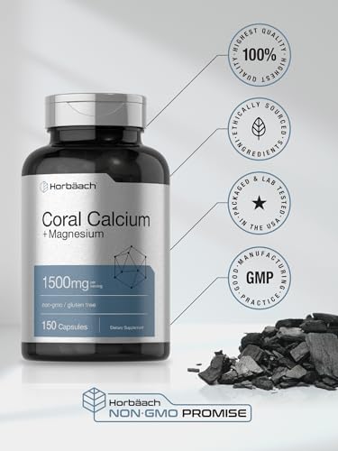 Coral Calcium 1500mg 150 Capsules | Plus Magnesium | Non-GMO, Gluten Free Supplement Horbäach