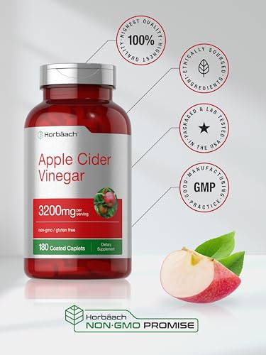 Apple Cider Vinegar Tablets 3200mg | 180 Pills | Vegetarian, Non-GMO & Gluten Free Supplement Horbäach