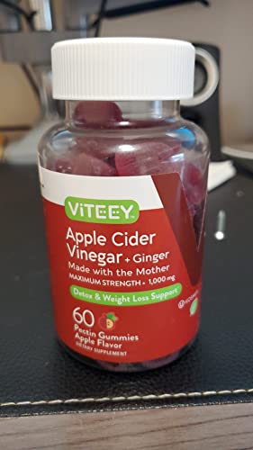 Apple Cider Vinegar Gummies 1,000mg Plus Ginger, ACV with The Mother, Detox Cleanse Viteey
