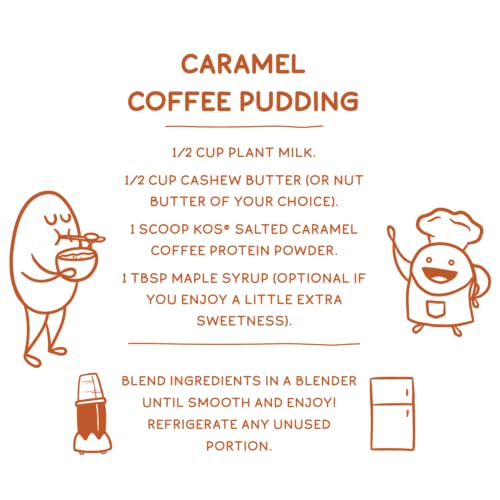 KOS Organic Vegan Protein Powder with 50mg Caffeine, Salted Caramel Coffee KOS