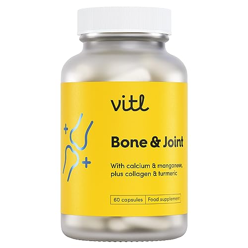Vitl Bone & Joint Supplement - 60 Capsules - with Calcium, Manganese, Hydrolysed Type II Collagen & Turmeric - Maintenance for Joints, Bones VITL