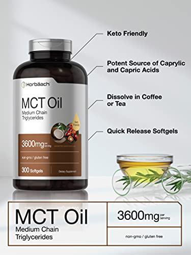 Keto MCT Oil Capsules 3600mg | 300 Softgels | Coconut Oil Pills | Non-GMO and Gluten Horbäach