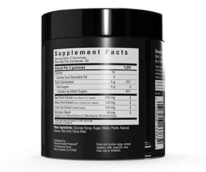 Cybergenics Pre Workout Gummies, Supports Energy Levels, Boosts Performance, Beta Alanine, Green Tea Extract, Nootropic Blend for Focus, Natural Beet Root, Blue Raspberry, 60 Gummies, 30 Servings