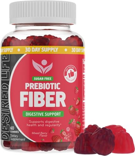 Desired Life Sugar Free Prebiotic Fiber Gummies for Adults and Kids Mixed Berry Flavor 