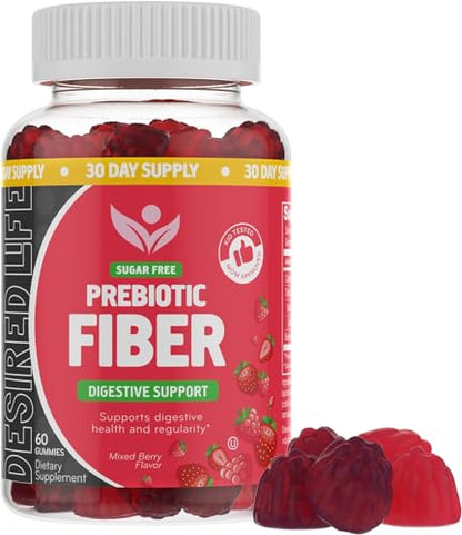 Desired Life Sugar Free Prebiotic Fiber Gummies for Adults and Kids Mixed Berry Flavor 