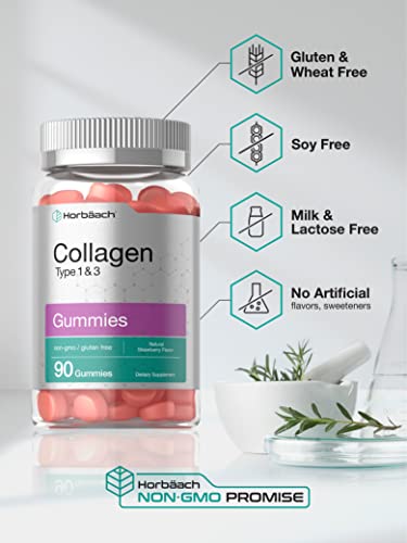 Hydrolyzed Collagen Gummies | 90 Count | Strawberry Flavored Gummy Supplement Horbäach