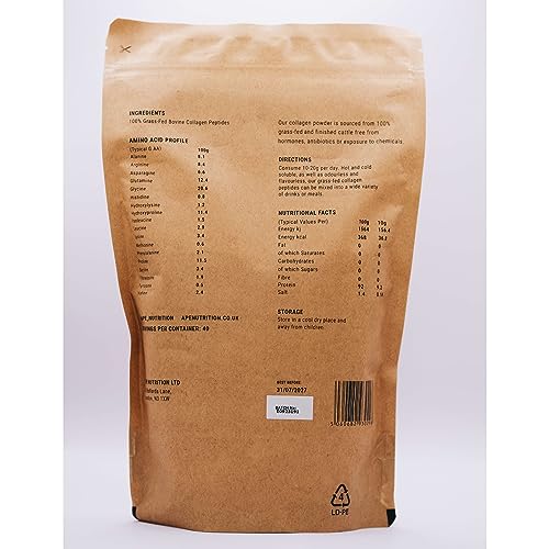 APE Nutrition Collagen Powder Peptides - Type 1 & 3 Bovine Collagen Protein, 100% Grass-Fed & Finished, Ancestral Supplement UK A | P | E