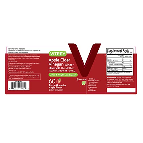 Apple Cider Vinegar Gummies 1,000mg Plus Ginger, ACV with The Mother, Detox Cleanse 