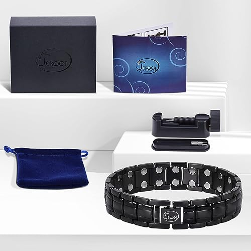 JEROOT Magnetic Bracelets for Men, Pure Titanium Double Row Strong Magnets JEROOT