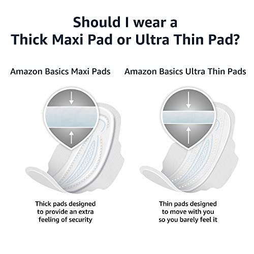 Amazon Basics Thick Maxi Pads with Flexi-Wings for Periods, Extra Heavy Overnight Absorbency Amazon Basics