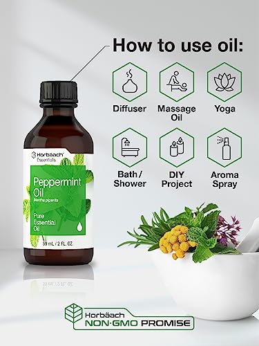 Horbaach Peppermint Oil | 2 fl oz | Pure Essential Spray | for Massage, Bath & Diffusers | Non-GMO Horbäach