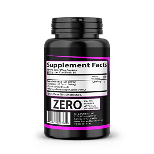 90 Caps Pueraria Mirifica 1000mg Pills - (10:1 Extract Equivalent to 10000mg) High Potency SMSHEALTHPRODUCTS.com