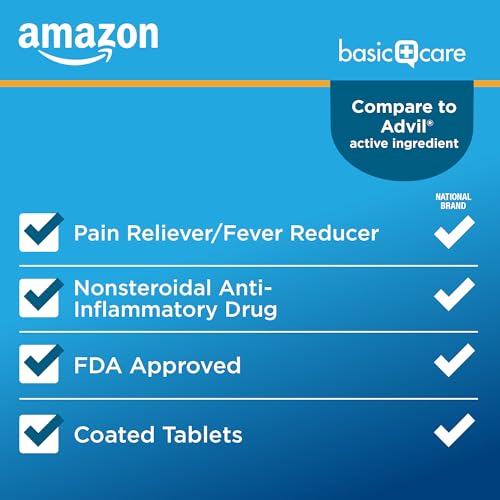 Amazon Basic Care Ibuprofen Tablets 200 mg, Pain Reliever/Fever Reducer, Body Aches Amazon Basic Care