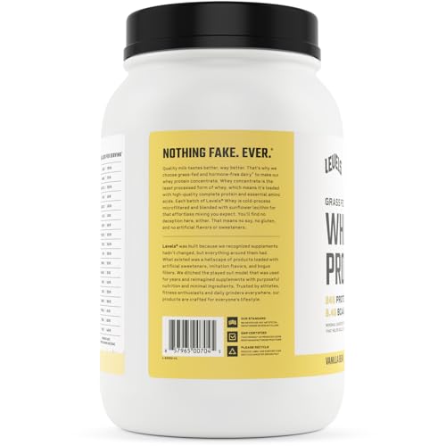 Levels Grass Fed 100% Whey Protein, No Hormones, Vanilla Bean, 2LB Levels Nutrition