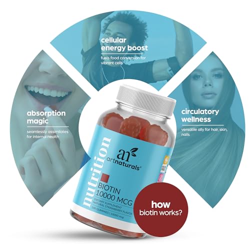Artnaturals Biotin Gummies for Hair Growth - (100 Gummies - 10000mcg) - Natural Strawberry Artnaturals