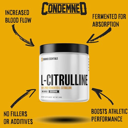 CONDEMNED Labz L-Citrulline Powder - 100% Pure Fermented L-Citrulline - Nitric Oxide Booster for Men & Women - Vegan & Gluten Free- Unflavored - 120 Servings (240g)