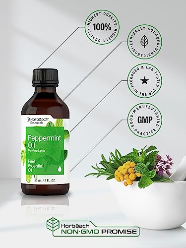Horbaach Peppermint Oil | 2 fl oz | Pure Essential Spray | for Massage, Bath & Diffusers | Non-GMO Horbäach