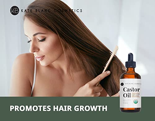 Kate Blanc Cosmetics Organic Castor Oil (4oz). 100% Pure, Cold Pressed, Hexane Free in a Glass Bottle Kate Blanc Cosmetics