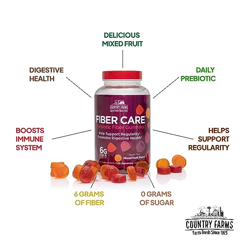 Country Farms Fiber Care Prebiotic Gummies, 6g of Fiber Per Serving, FOS from Beets Country Farms