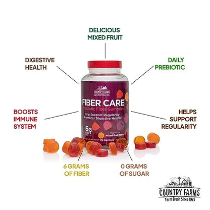 Country Farms Fiber Care Prebiotic Gummies, 6g of Fiber Per Serving, FOS from Beets Country Farms