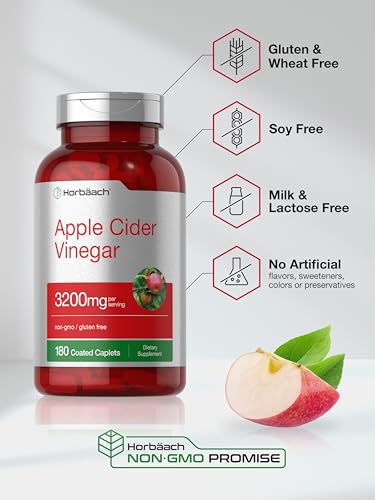Apple Cider Vinegar Tablets 3200mg | 180 Pills | Vegetarian, Non-GMO & Gluten Free Supplement Horbäach