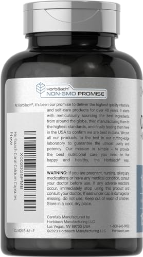 Coral Calcium 1500mg 150 Capsules | Plus Magnesium | Non-GMO, Gluten Free Supplement Horbäach