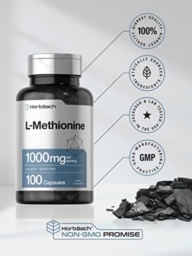L Methionine 1000mg | 100 Capsules | Non-GMO, Gluten Free | Free Form Supplement Horbäach